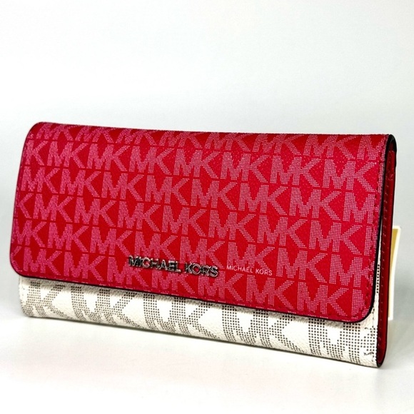 Michael Kors Large Jet Set Travel Logo Trifold Wallet - Dark Raspberry Multi - Picture 1 of 7